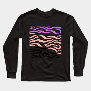 Violet Pink Black wavy pattern in Blck Long Sleeve T-Shirt